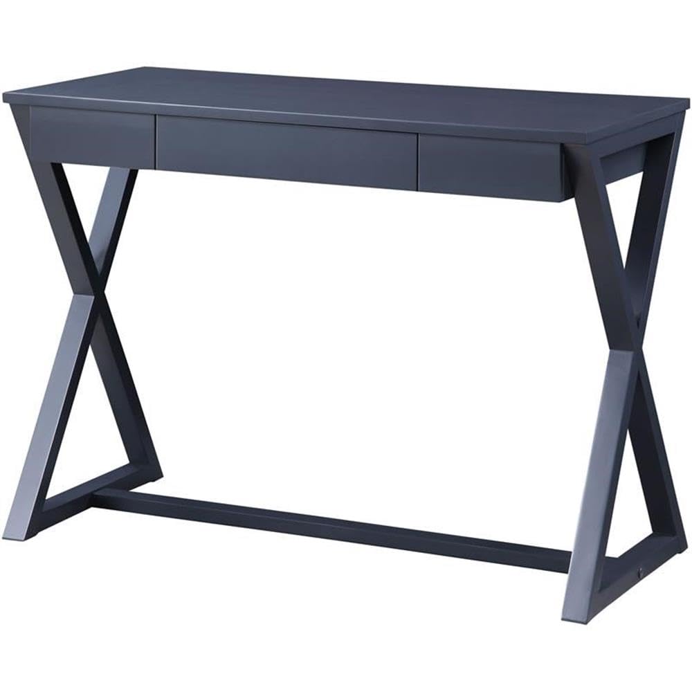 Acme NALO Wooden 1-Drawer Writing Desk with X-Shaped Base in Black