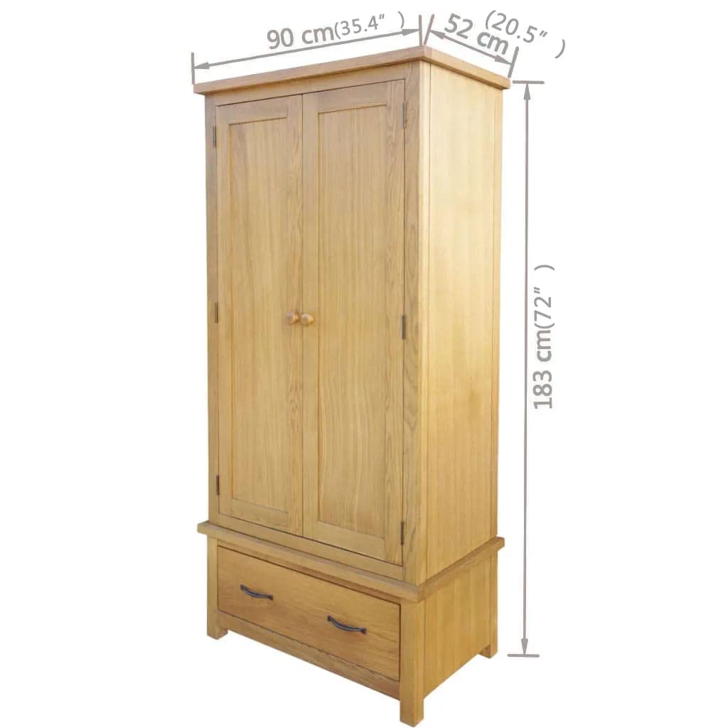 vidaXL Solid Oak Wardrobe w/ Drawer Clothes Hanger Organizer Closet Bedroom