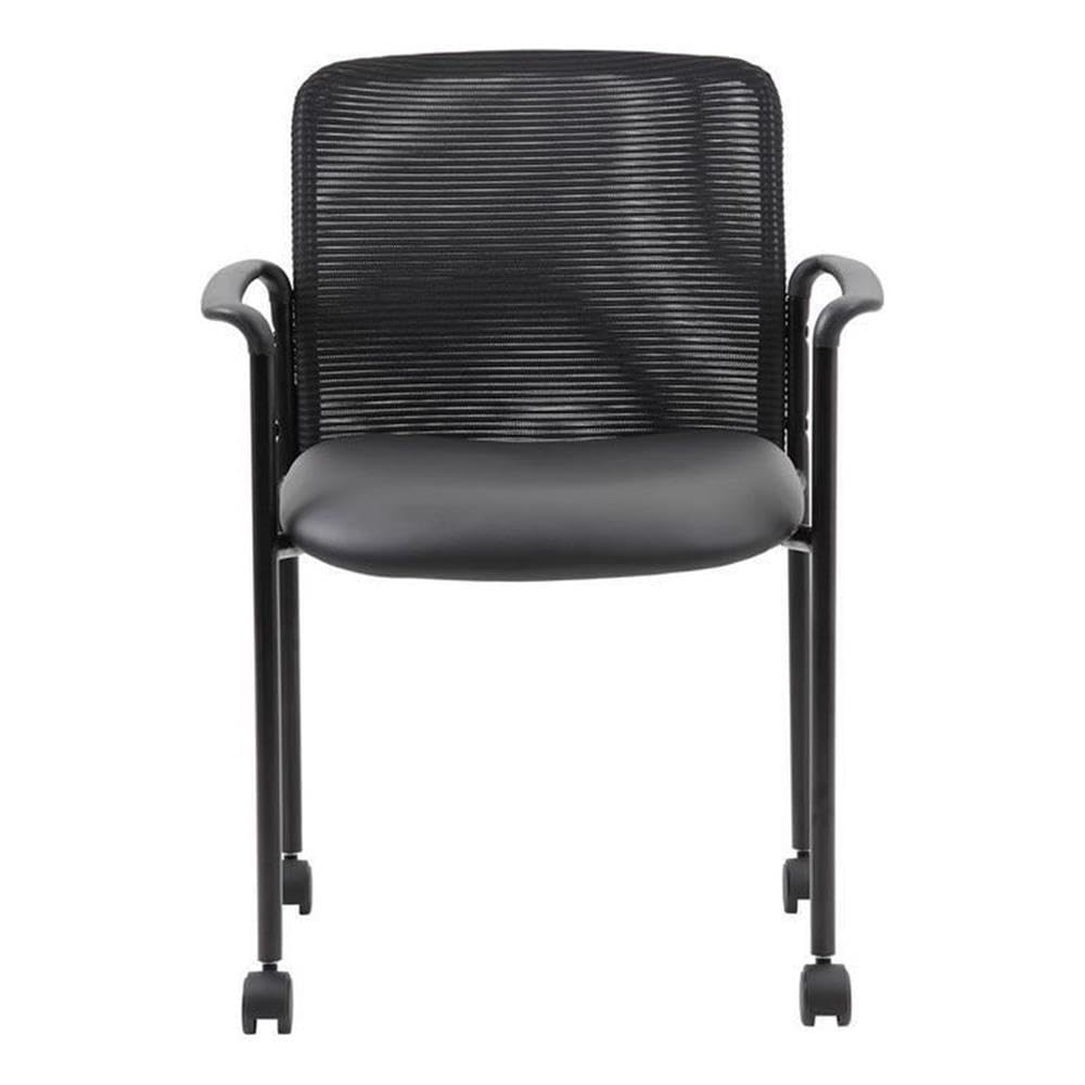 Boss Office Products Mesh And Vinyl Guest Casters Chair, Black