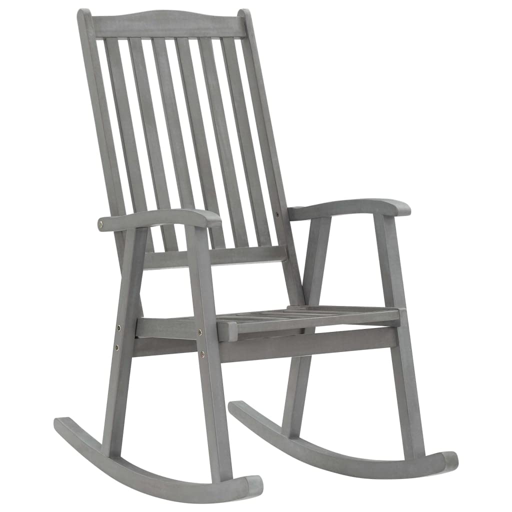 vidaXL Solid Acacia Wood Rocking Chair with Cushions Wooden Rocking Chair Armchair Outdoor Garden Patio Terrance Backyard Chair Furniture Gray