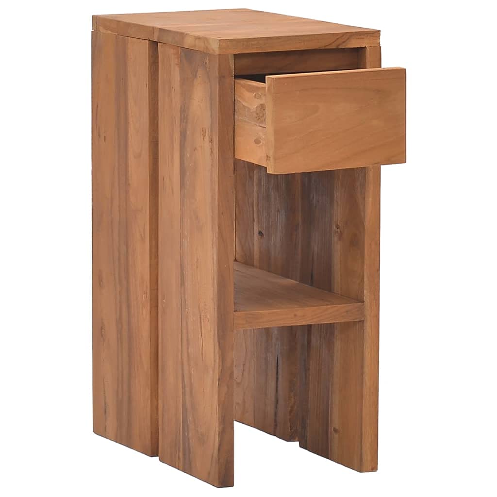 vidaXL Solid Teak Wood Bedside Cabinet - Colonial Style Nightstand with Drawer and Shelf - Compact Bedroom Furniture 7.9&quot;x13.8&quot;x19.7&quot;