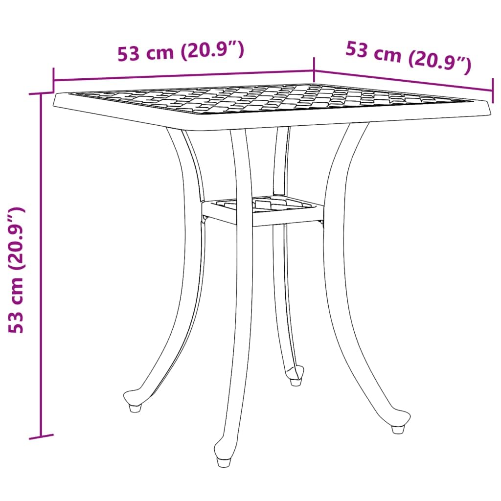 vidaXL Cast Aluminum Patio Table in White - 20.9"x20.9" for Outdoor/Garden/Living Space, Square Metal Table with Decorative Patterns, Lightweight