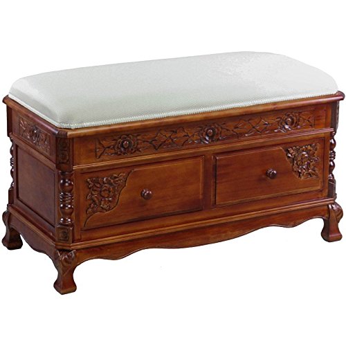 International Caravan Furniture Piece Carved Wood 2 Drawer Storage Bench