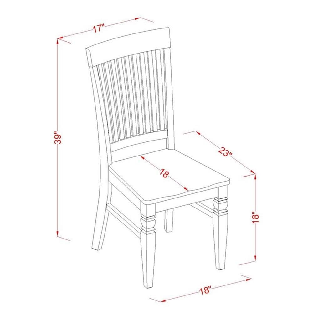 East West Furniture Weston Dining Room Slat Back Wood Seat Chairs, Set of 2, WEC-WHI-W