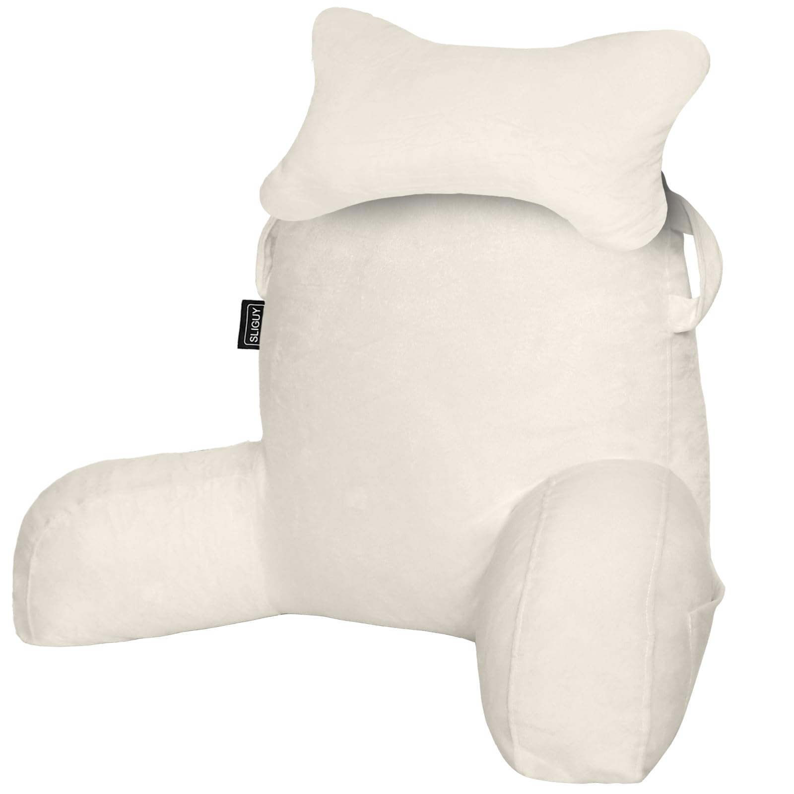 Sliguy Reading Pillow For Sitting In Bed Couch Adult, Back Pillow With Arm Support And Pockets, Adult Back Pillow Bed Chair For