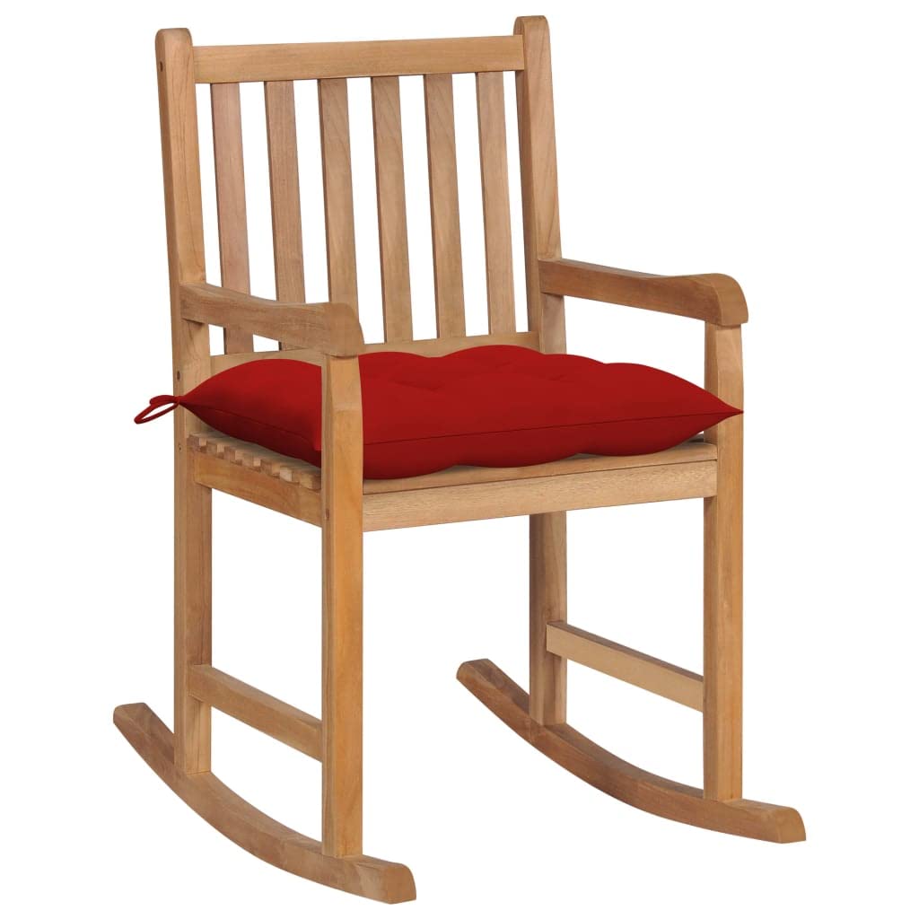 vidaXL Outdoor Rocking Chair - Teak Wood with Red Cushion, Sturdy Indoor/Outdoor Seating - Slatted Back and Seat for Patio/Garden/Deck, 22.8&quot; W x 36.4&quot; D x 41.7&quot; H