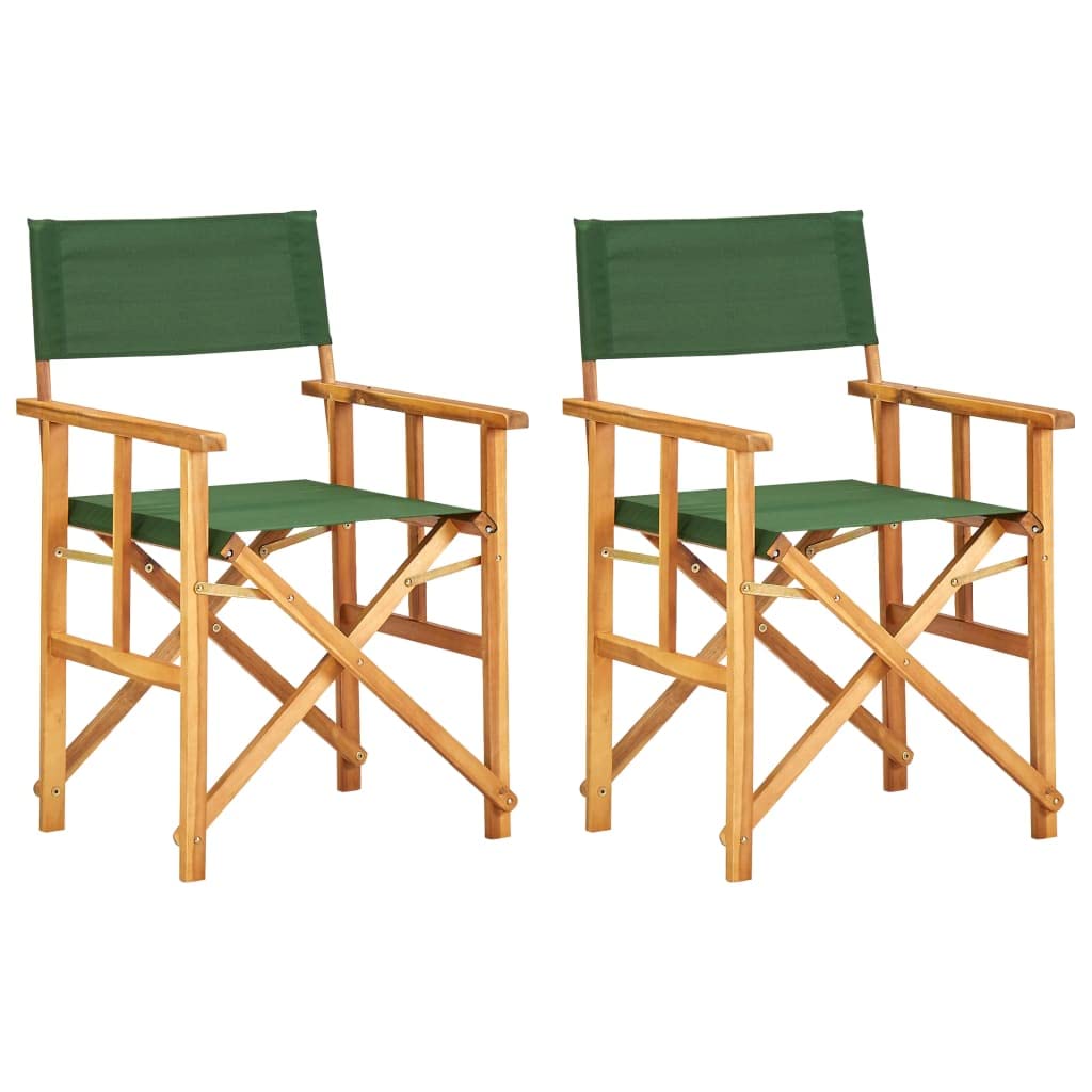 vidaXL Solid Acacia Wood Director's Chairs in Green - Set of 2 - Foldable and Portable - High Seating Comfort - for Campsite, Beach, Sports Pitch