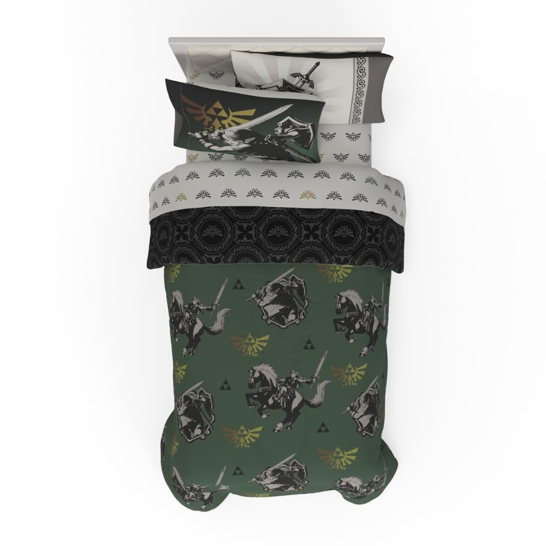 Franco Collectibles Legend Of Zelda Gaming Bedding 5 Piece Super Soft Reversible Comforter And Sheet Set With Sham, Twin, (Offic