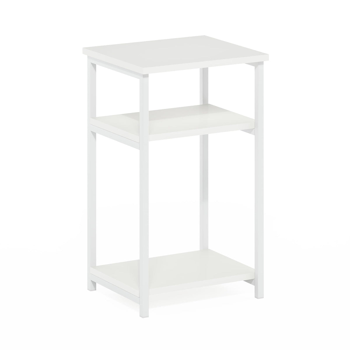 Furinno Just 3-Tier Industrial Metal Frame End Table With Storage Shelves, 1-Pack, White/White