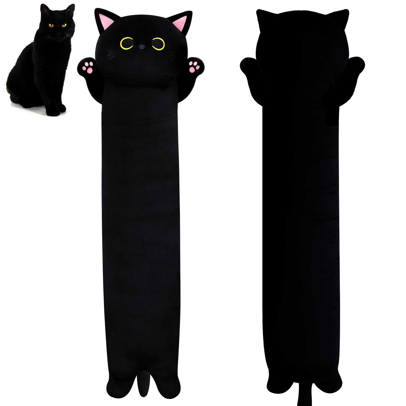 Mufeiruo Long Cat Plush Pillow Black Cat Body Pillow, 40.5' Cute Black Cat Stuffed Animals Plush Cat Plushie, Kawaii Stuffed Ca