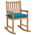 vidaXL Solid Teakwood Rocking Chair - Indoor/Outdoor Rocker with Light Blue Cushion - Comfortable Garden Furniture with Slatted 