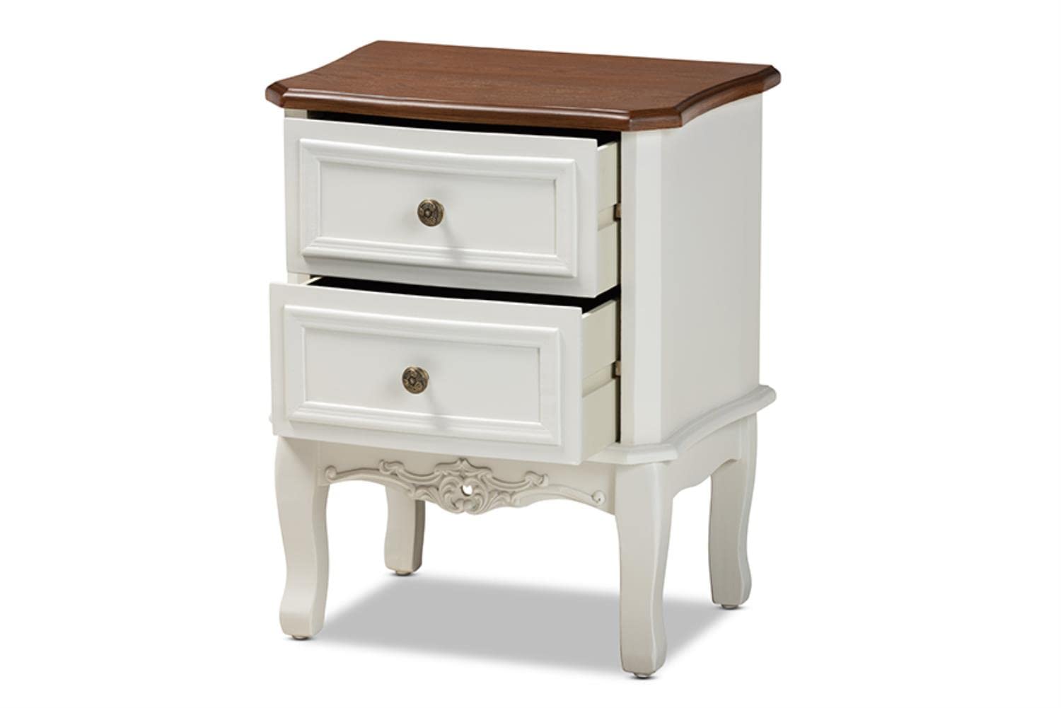 Baxton Studio Darlene Classic And Traditional French White And Cherry Brown Finished Wood 2-Drawer End Table