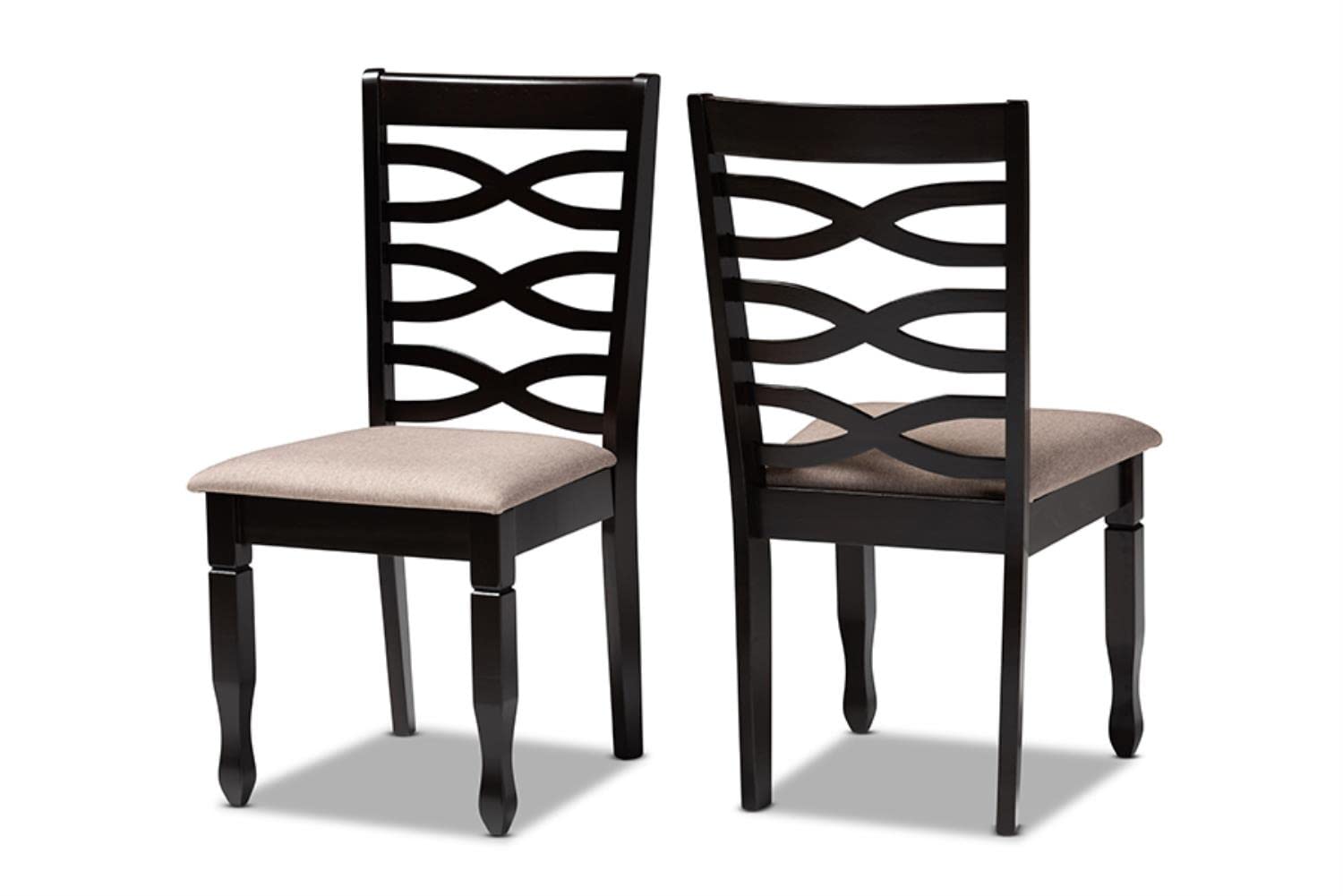 Baxton Studio Lanier Modern and Contemporary Sand Fabric Upholstered Dark Brown Finished 2-Piece Wood Dining Chair Set