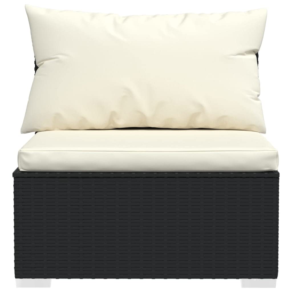 vidaXL 14 Piece Patio Lounge Set with Cushions - Black Poly Rattan Garden Sofa Set with Comfortable Seat and Back Cushions, Modular Outdoor Furniture with Easy-to-Clean Design