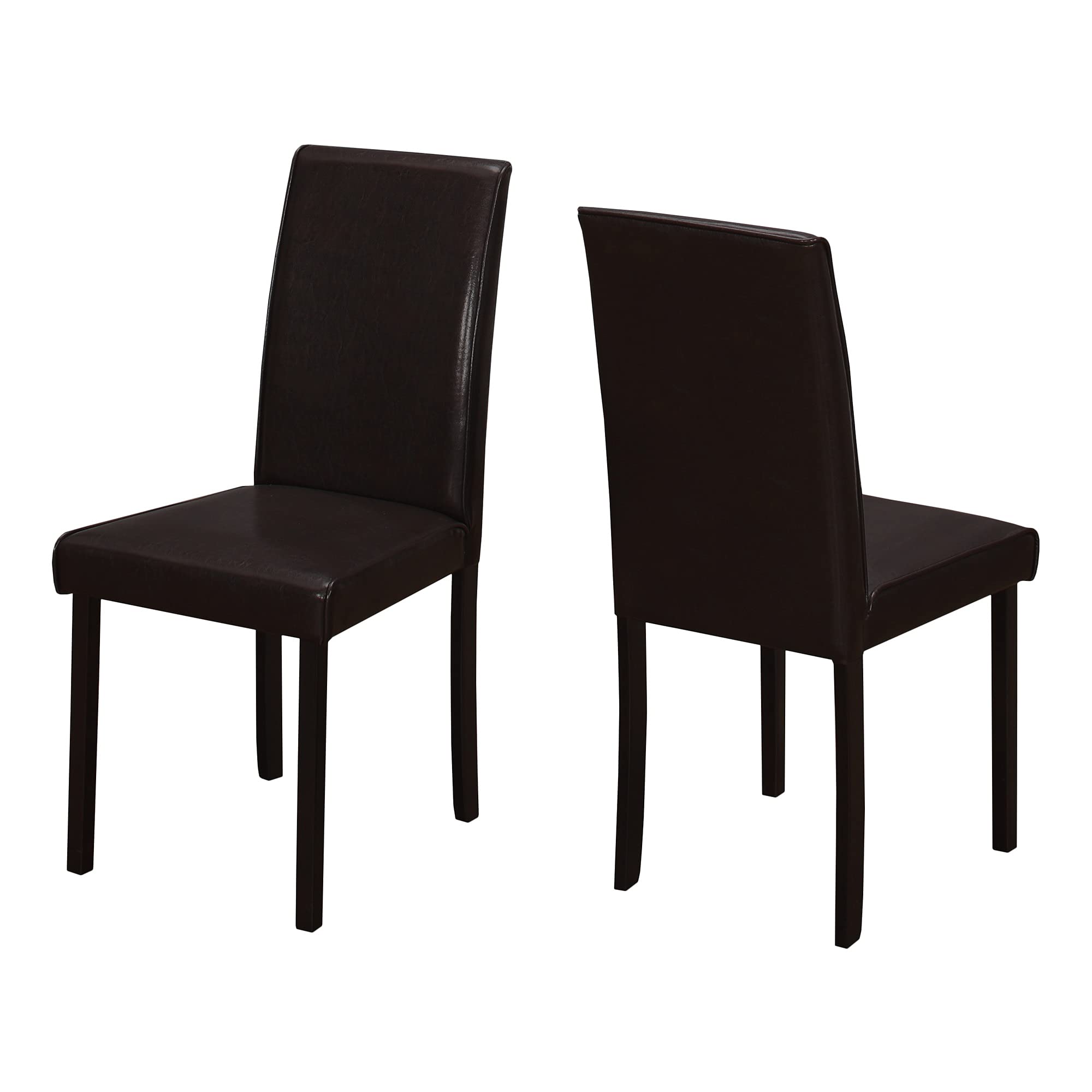 Monarch Specialties 1172 Chair, Set Of 2, Side, Upholstered, Kitchen, Dining Room, Pu Leather Look, Wood Legs, Transitional Chair-2Pcs Dark Brown, 17.75&quot; L X 22.25&quot; W X 36&quot; H