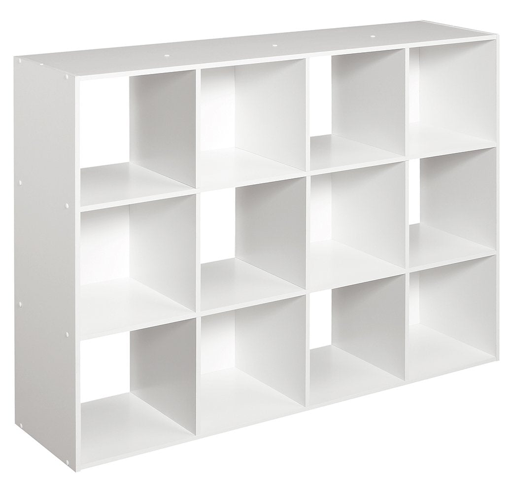 ClosetMaid Cubeicals 12 Cube Storage Shelf Organizer Bookshelf, Stackable, Vertical Or Horizontal, Easy Assembly, Wood, White Fi