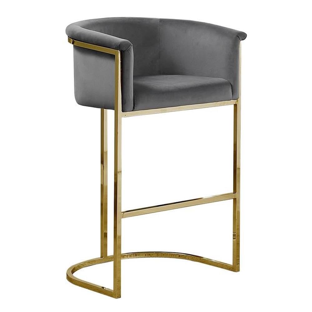 Bar Stools (Single) Dark Gray Velvet with Gold Iron Frame