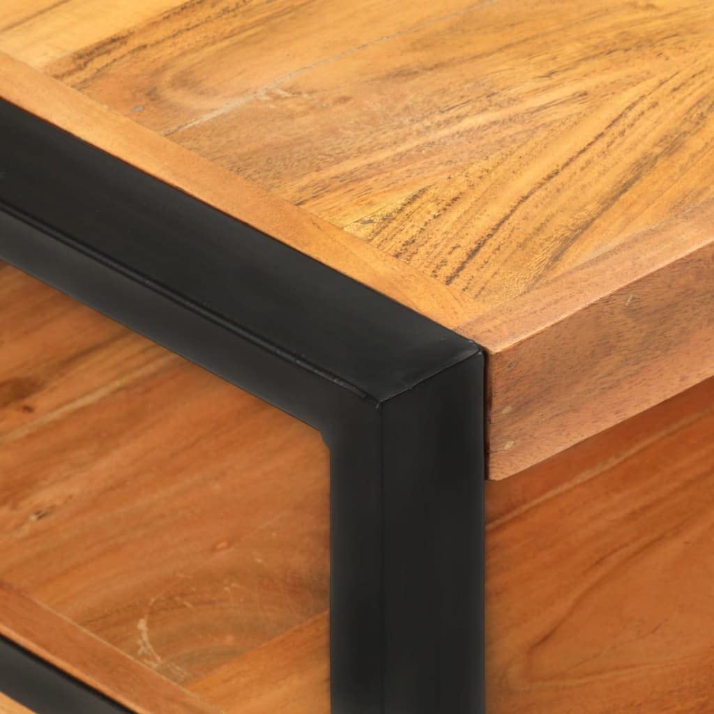 vidaXL Rustic Coffee Table - Solid Acacia Wood and Iron Frame, with 2 Storage Layers, Brown, Unique Natural Finish, Stable and Durable, for Living Room, Lounge, Indoors