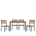 Flash Furniture 5 Piece Patio Table Set - Synthetic Teak Poly Slats - 30" x 48" Steel Framed Table with 4 Faux Teak Chairs