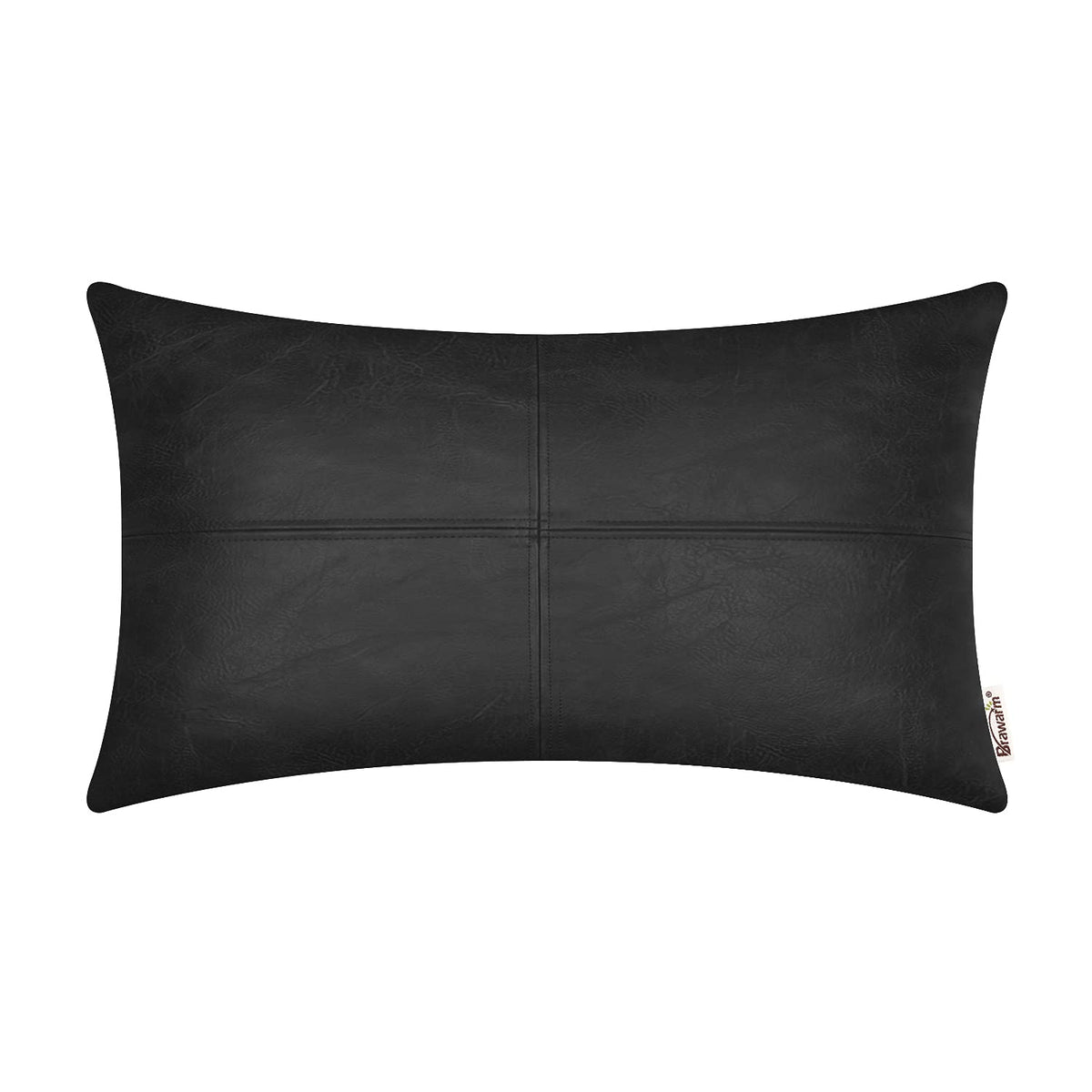 Brawarm Brown Leather Throw Pillow 12 X 20 Inches, Faux Leather Pillow Cover With Piping, Hand Stitched Leather Decorative Lumba