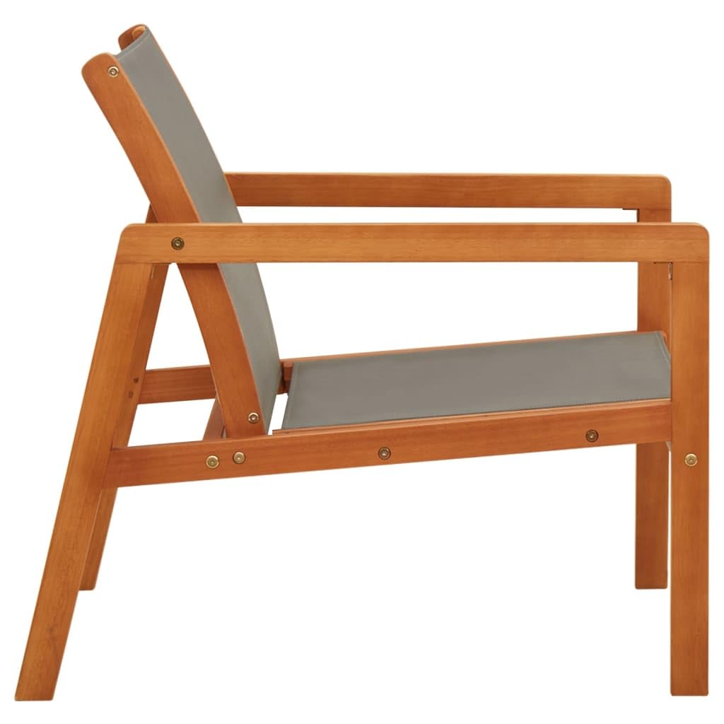 vidaXL Solid Eucalyptus Wood Gray Lounge Chair - Stylish Outdoor Weather-Resistant Patio and Garden Furniture with Breathable Textilene, Easy Assembly