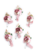 Ansofi Dusty Rose Boutonniere for Men Wedding with Pins Set of 6 Groom and Groomsmen Boutonniere for Wedding Ceremony Anniversar