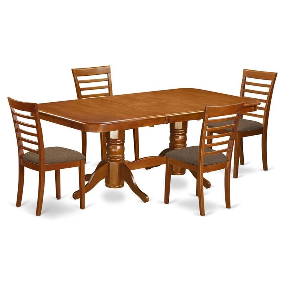 East West Furniture NAML5-SBR-C 5 Piece Dining Room Table Set Includes a Rectangle Kitchen Table with Butterfly Leaf and 4 Linen Fabric Upholstered Dining Chairs, 40x78 Inch, Saddle Brown