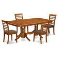 East West Furniture NAML5-SBR-C 5 Piece Dining Room Table Set Includes a Rectangle Kitchen Table with Butterfly Leaf and 4 Linen Fabric Upholstered Dining Chairs, 40x78 Inch, Saddle Brown