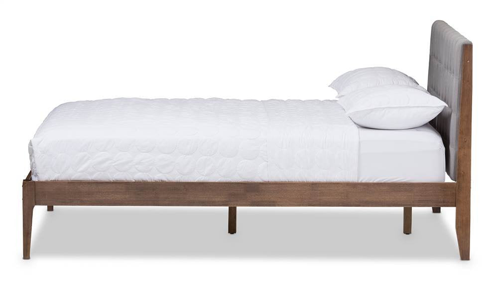 Baxton Studio Clifford Mid-Century Light Grey Fabric and Medium Brown Finish Wood Full Size Platform Bed