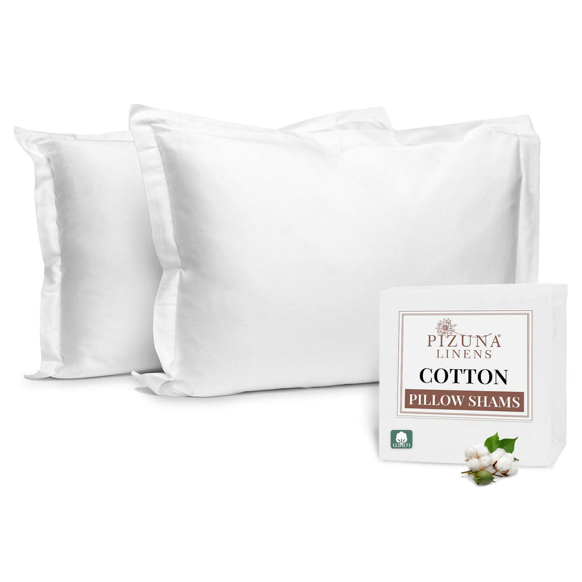 Pizuna Pure 100% Cotton Pillow Shams Queen Size Set Of 2 White, Luxurious 400 Thread Count Long Staple Cotton Sateen With Envelo