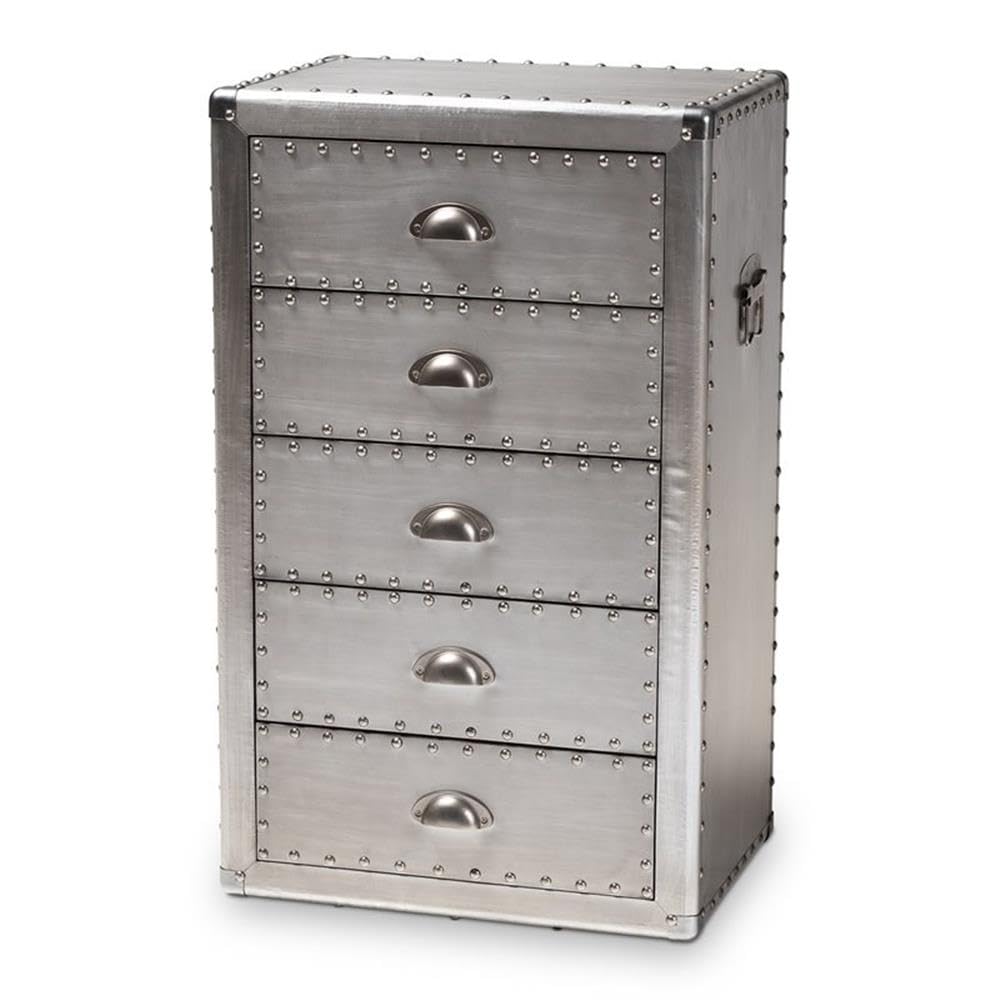 Baxton Studio Davet French Industrial Silver Metal 5-Drawer Accent Chest