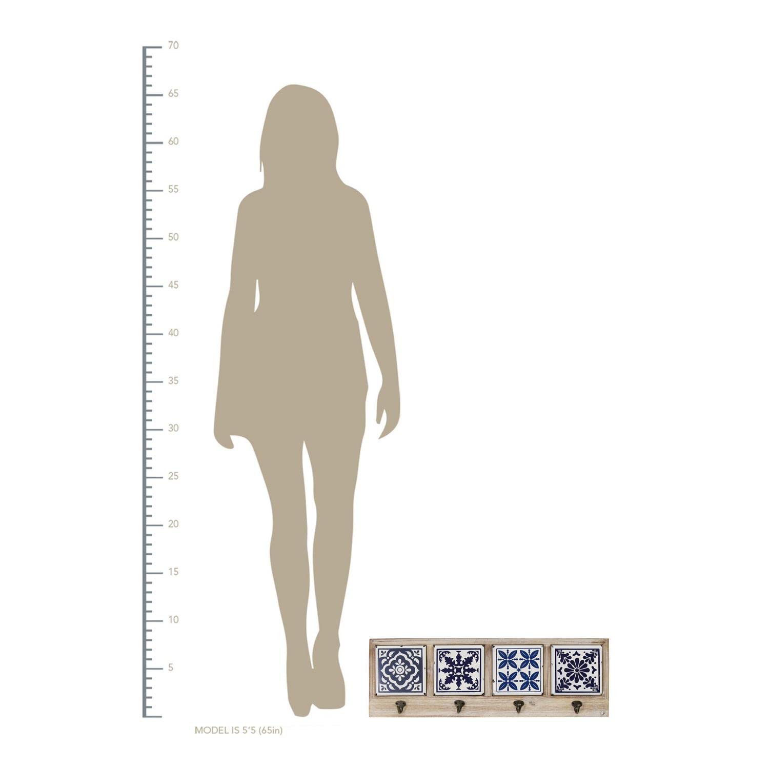 Stratton Home Décor Stratton Home Decor Blue And White Accent Tile Coat Rack, 26.00W X 1.25D X 8.66H, Multi