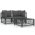 vidaXL Modern 3 Piece Patio Lounge Set - Anthracite Steel Frame with Woven Fabric -Comfortable Garden Outdoor Lounge Set with Cu