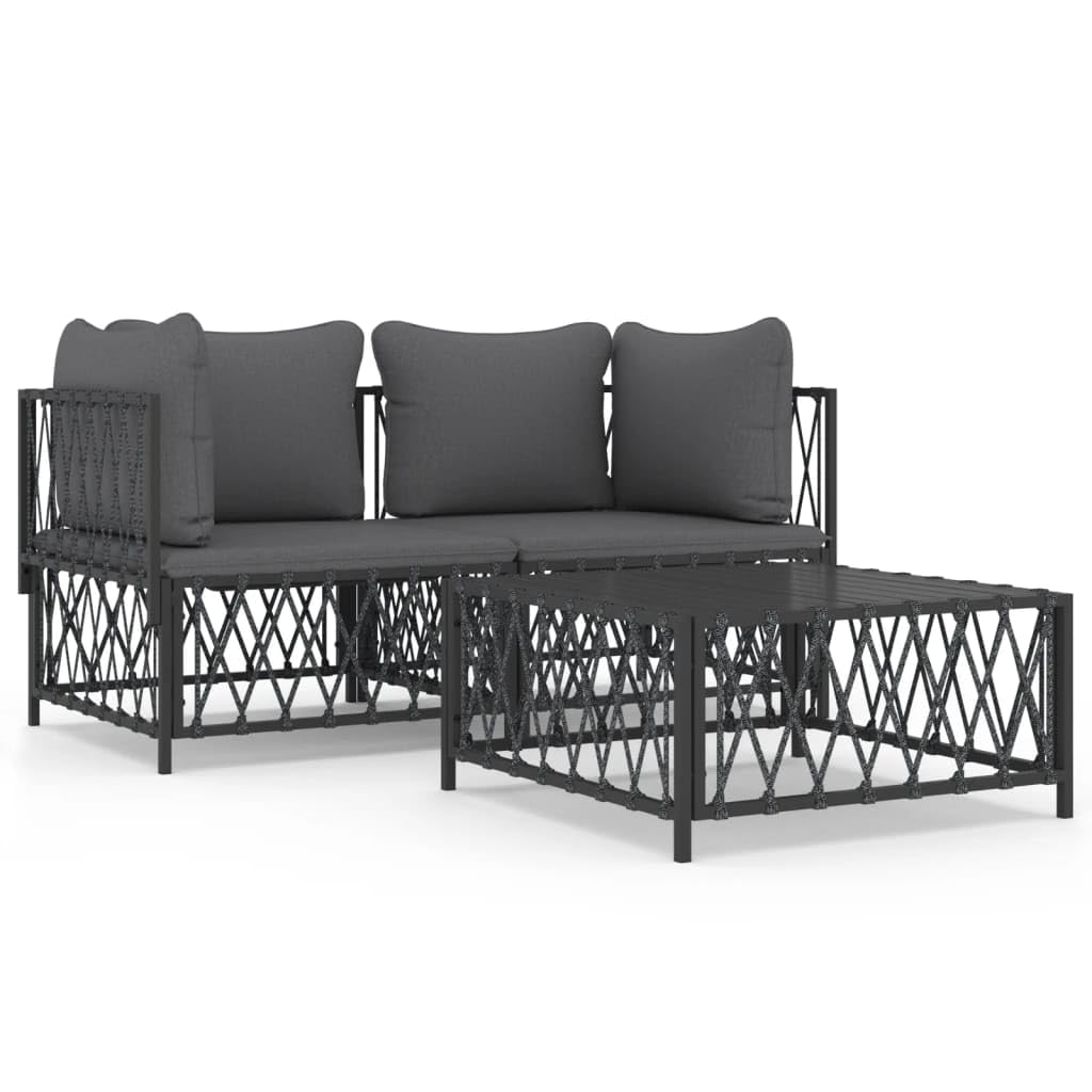 vidaXL Modern 3 Piece Patio Lounge Set - Anthracite Steel Frame with Woven Fabric -Comfortable Garden Outdoor Lounge Set with Cu