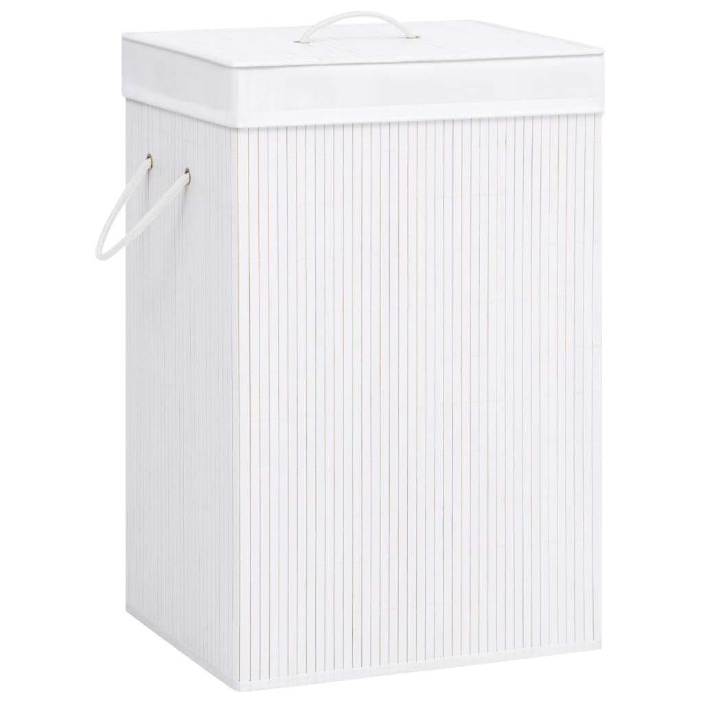 vidaXL Lightweight Bamboo Laundry Basket in White with Removable Liner and Handles - Versatile Storage Solution for Home, 21.9 gal Capacity