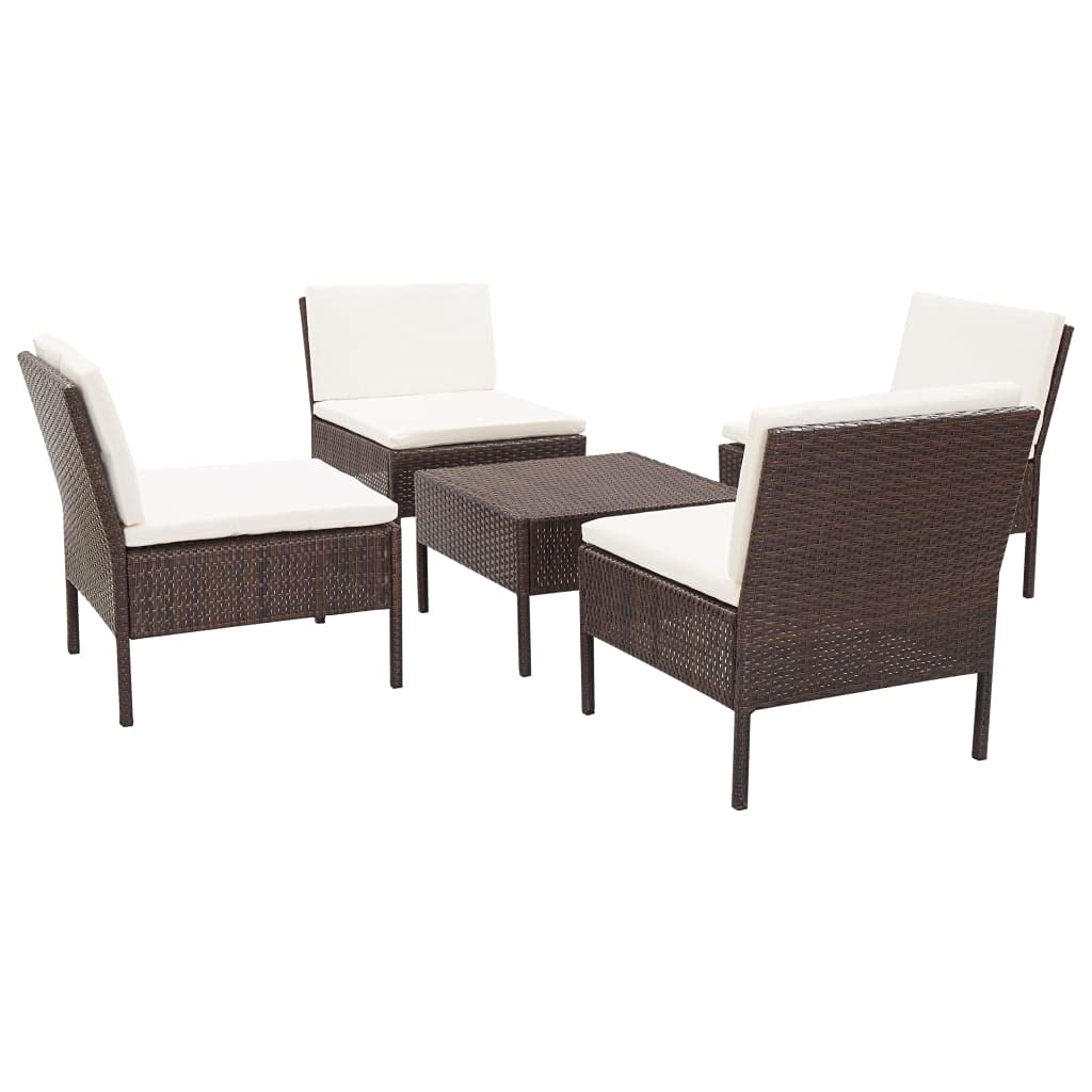 vidaXL 5-Piece Patio Sofa Set with Poly Rattan Brown Cushions - Durable and Weather-Resistant Outdoor Lounge Set Chair-Sofa, Versatile Layouts, Comfortable Seating, Lightweight and Easy to Move