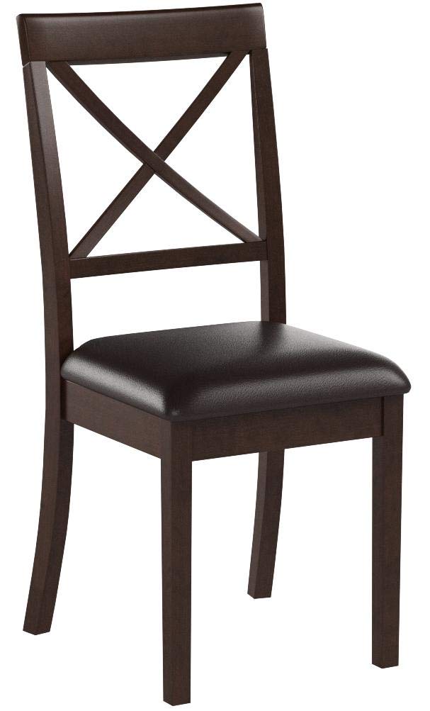 East West Furniture BOC-CAP-LC Boston Dining Chairs - Faux Leather Upholstered Solid Wood Chairs, Set of 2, Cappuccino