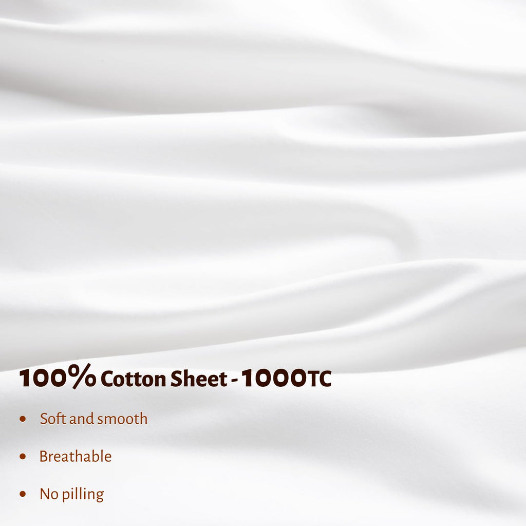 Shilucheng 100% Egyptian Cotton Sheets Set - 1000 Thread Count,Luxury Cotton Bed Sheets,Breathable & Cooling Bedding And Pillow Cases, 16 Inch Deep Pocket - 4 Piece (White, California King)