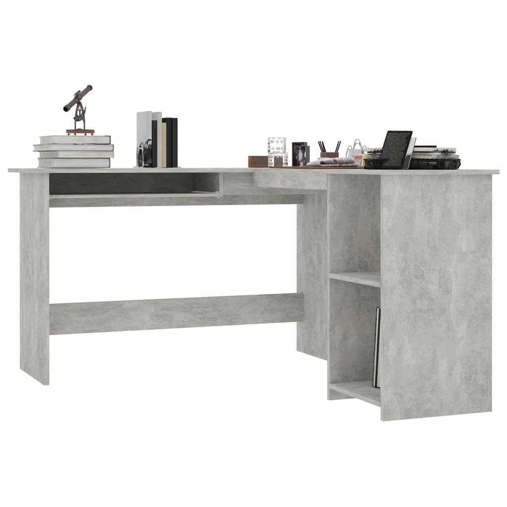 vidaXL Corner Desk, L-Shaped Computer Desk with Pull-Out Keyboard Tray, Home Office Desk, Workstation, Modern, Concrete Gray Engineered Wood