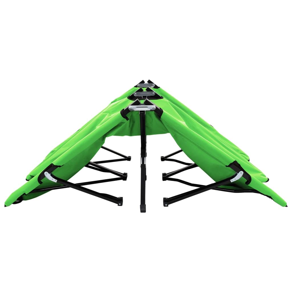 vidaXL Two Person Folding Sun Lounger - Lightweight Camping Bed - Corrosion-Resistant Steel Frame - Water Resistant - Green - 600 D Polyester Fabric with PE Coating