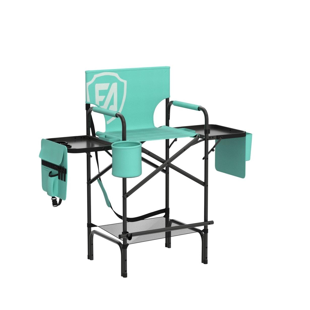 Ever Advanced 31' Tall Portable Makeup Artist Chair For Clients Directors Chair With Two Side Tables, Foldable Folding Chair For Mua, Craft Shows, Hair Stylist, Salons, Movie Sets 350Lbs Green