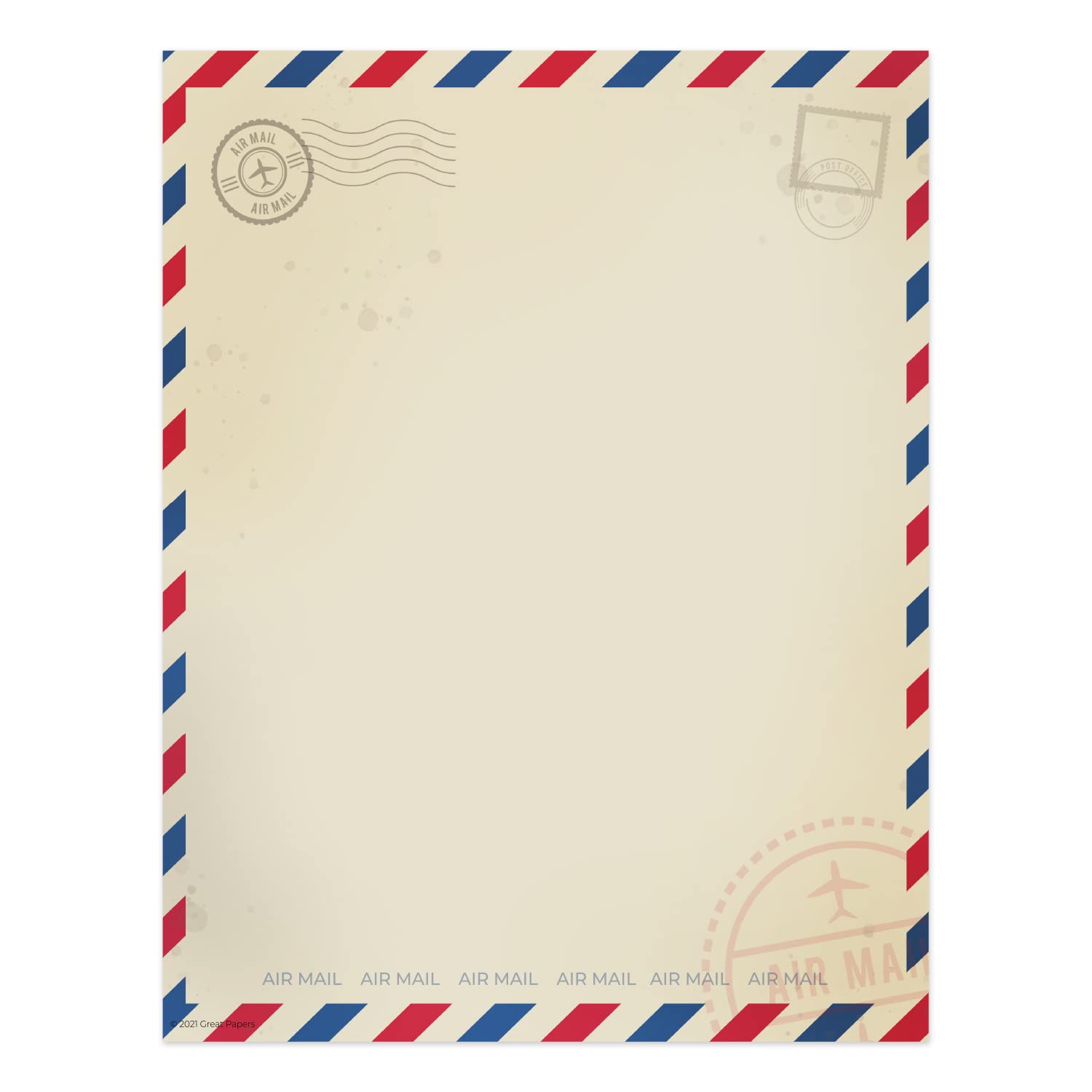 Canopy Street Vintage Air Mail Letterhead Paper 8.5" x 11" Red and Blue Stripes