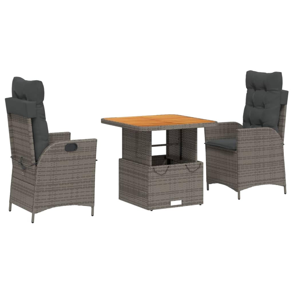 vidaXL 5 Piece Patio Dining Set - Poly Rattan Reclining Chairs & Lift-Up Table, Gray Cushions - Outdoor/Garden Furniture