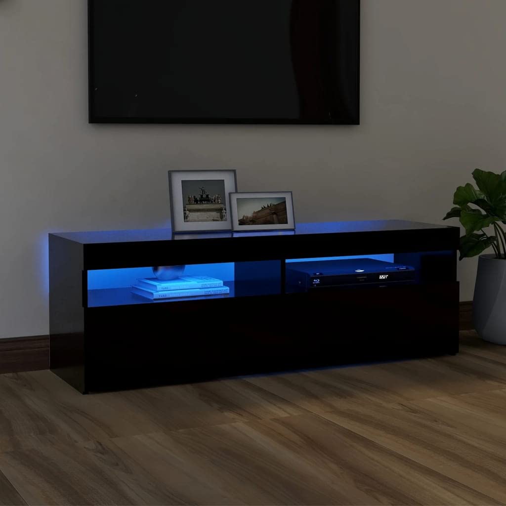 vidaXL TV Cabinet with LED Lights Black 47.2&quot;x13.8&quot;x15.7&quot;