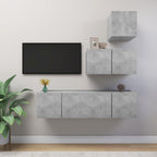 vidaXL TV Cabinet Set 4 Piece Home Indoor Hanging Wall-Mounted Stereo Plasma HiFi Cabinet TV Unit Furniture Concrete Gray Engineered Wood