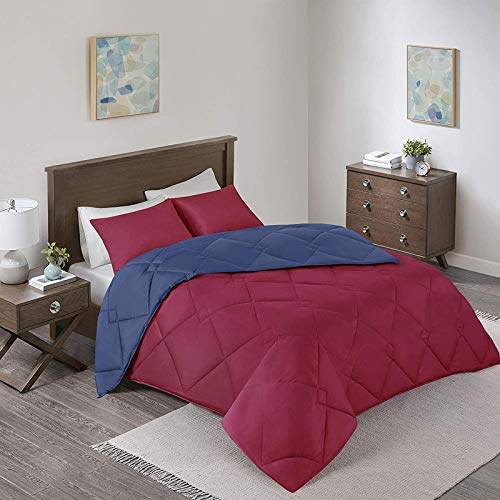 Linenovation All Season Microfiber Reversable Duvet/Ac Comforter/Quilt  Navy Blue Maroon  Single Size 60 Inch X 90 Inch