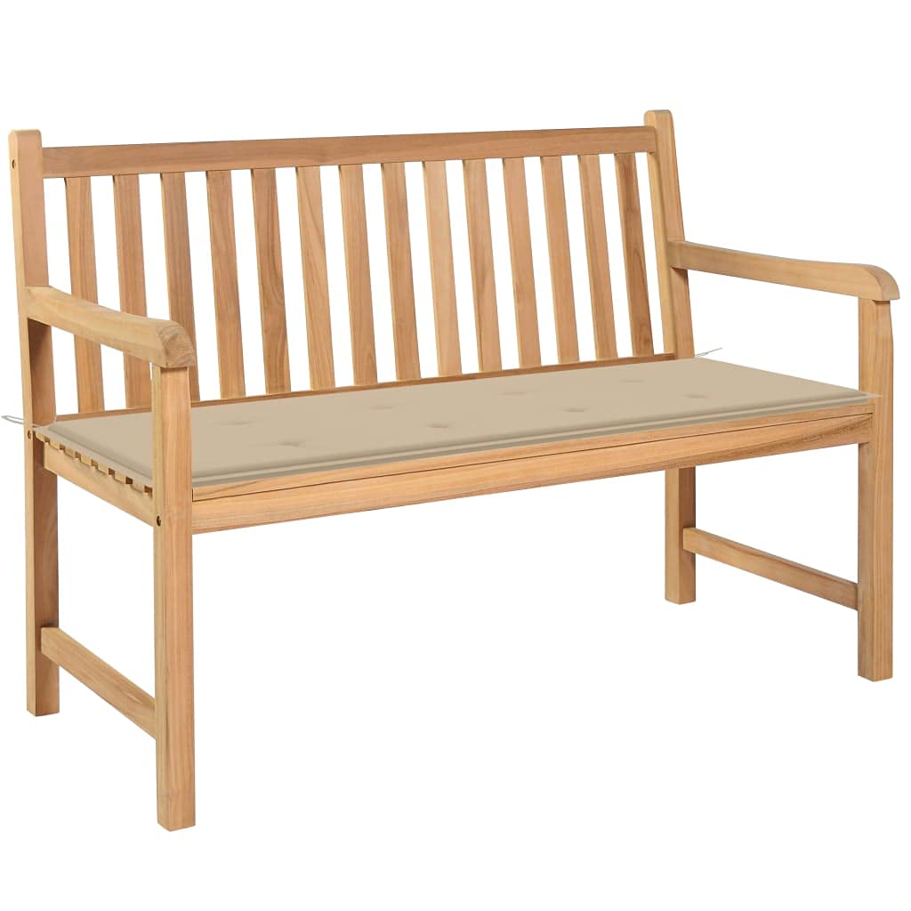 Vidaxl Solid Teak Wood Patio Bench With Beige Cushion Garden Outdoor Balcony Backyard Terrace Lounge Seating Home Furniture Wooden 47.2&quot;