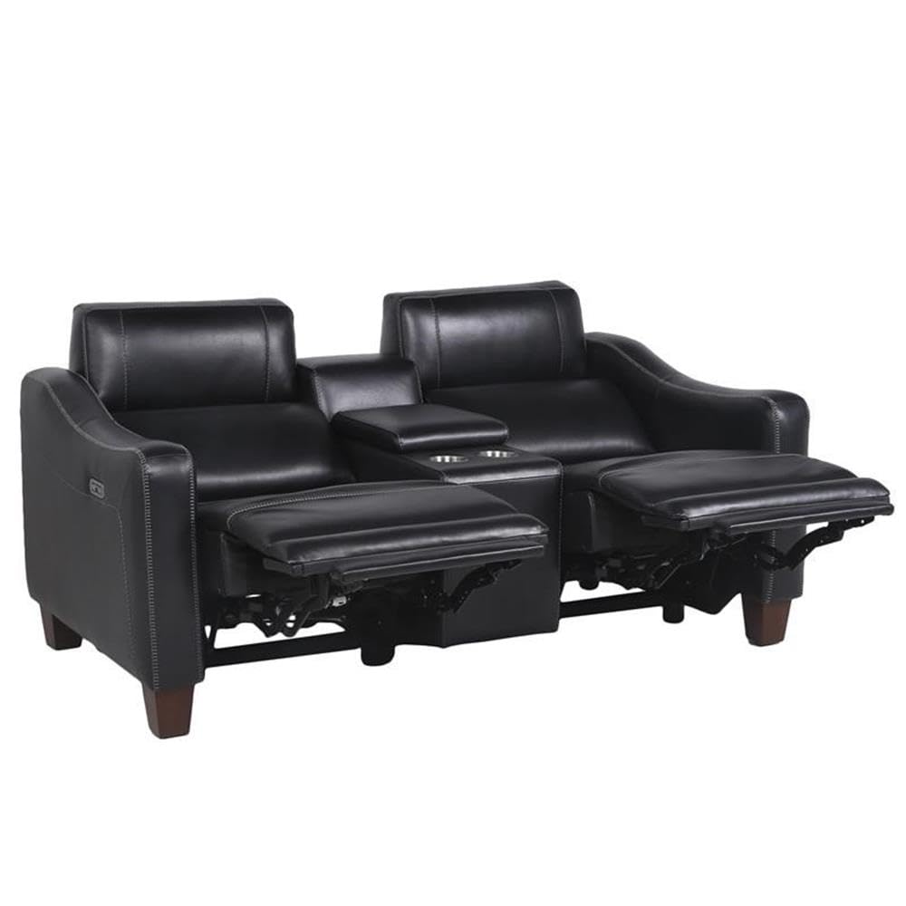 Steve Silver Ebony Black Dual-Power Leather Loveseat - Thumbnail 2