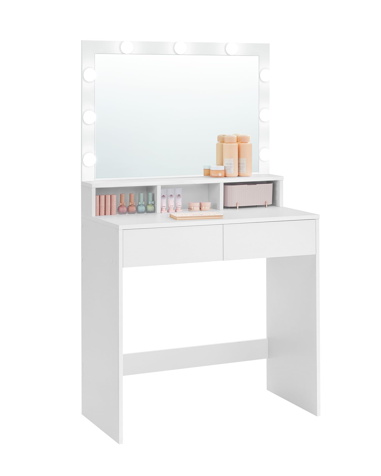 VASAGLE Vanity Desk with Mirror and Lights, Makeup Vanity with Large Mirror, LED Lights with Adjustable Brightness, Vanity Table