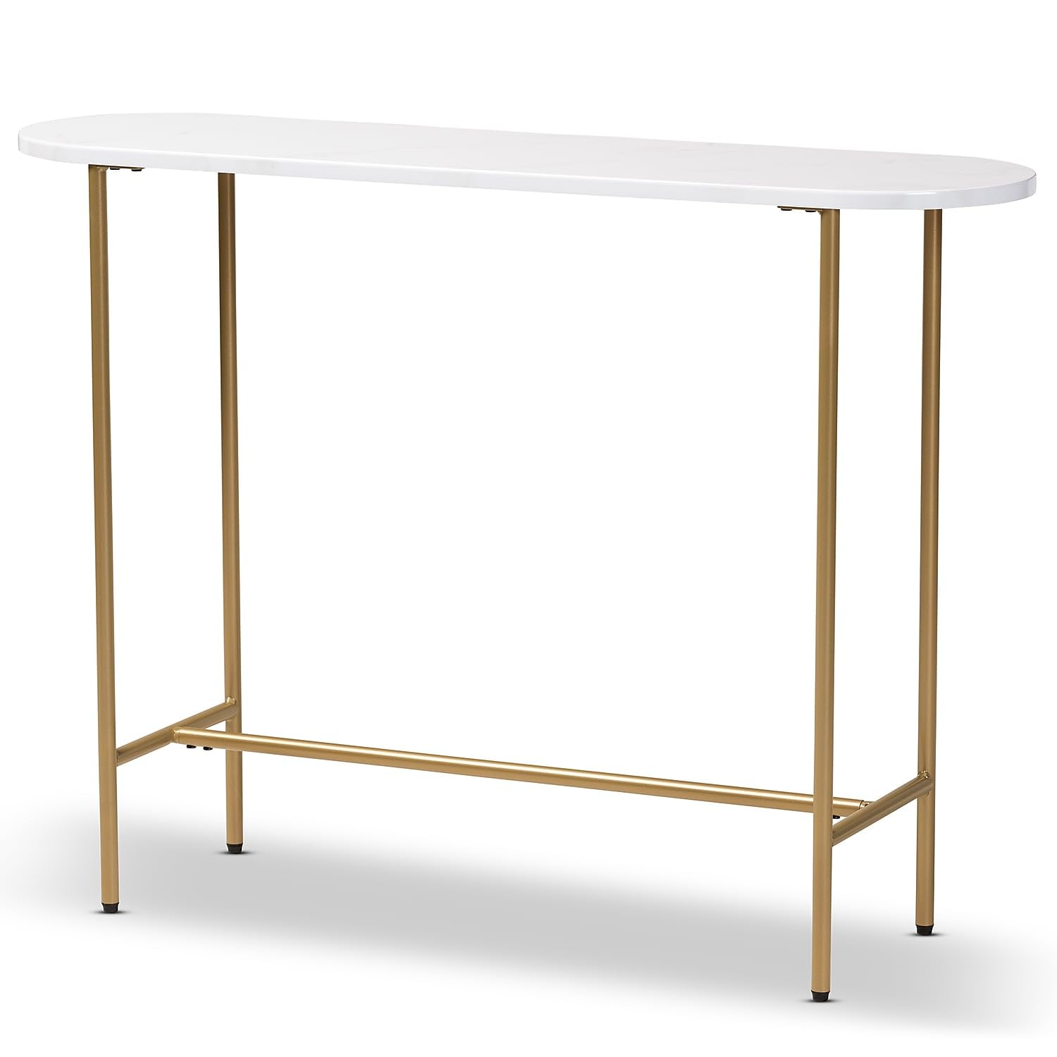 Baxton Studio Samuel Modern and Contemporary Gold Finished Metal Console Table with Faux Marble Tabletop